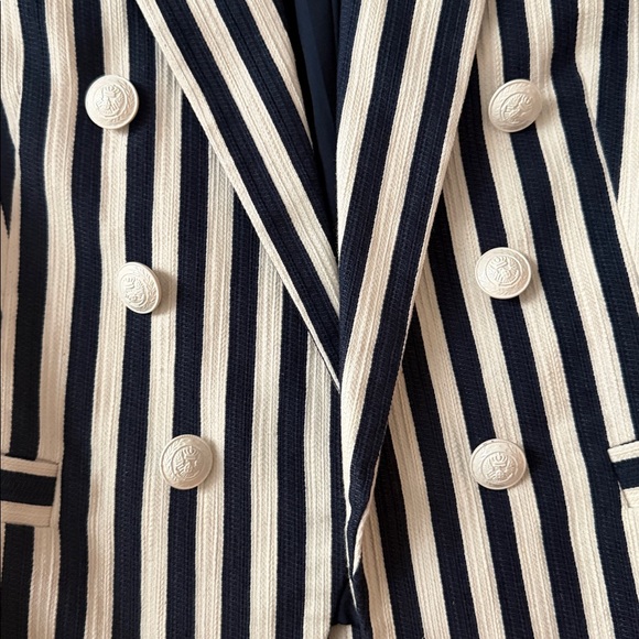 L'AGENCE Striped Blazer in Navy and Cream - Picture 3 of 8